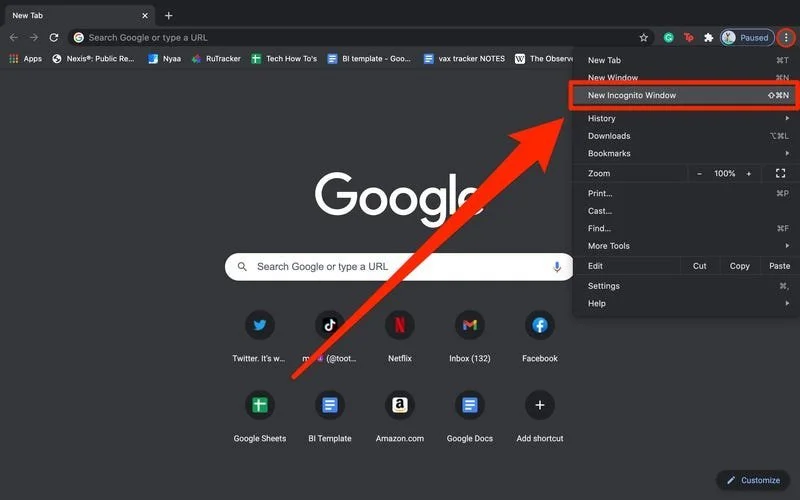 Como abrir sitio incognito ejemplo